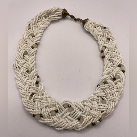 3 for $30 Vintage 90s Braided White Seed Bead Choker Necklace Multi Strand - Picture 7 of 10